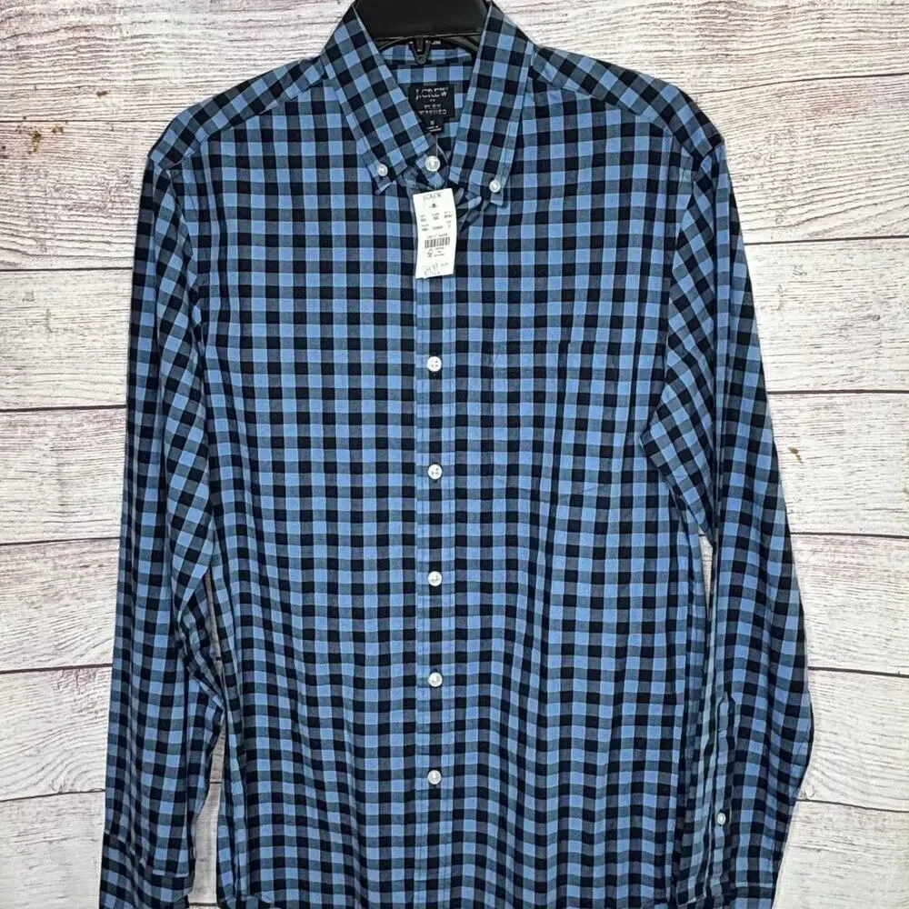 J. Crew Men's Blue & Black Flex Washed Button Down Slim Fit Shirt Size Small New